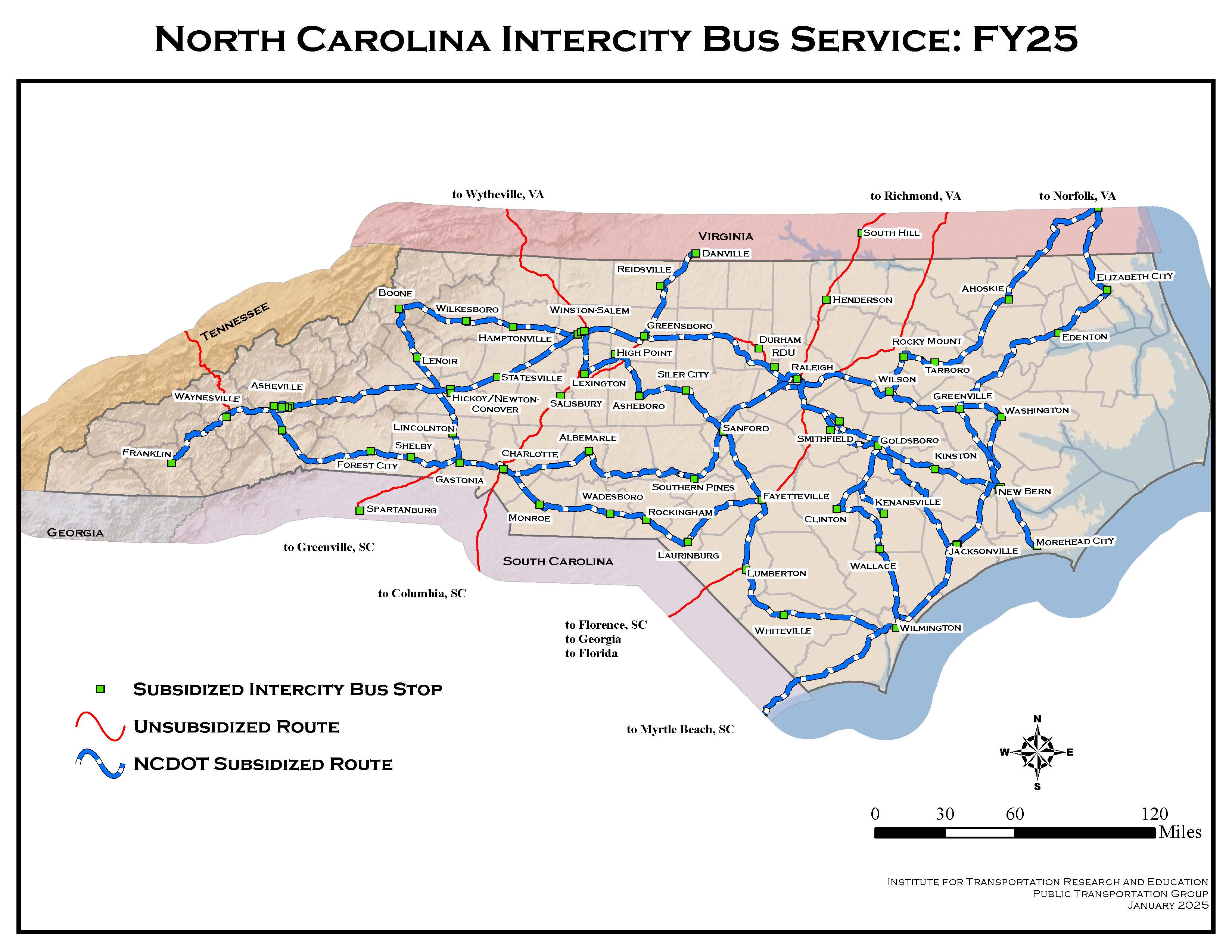 NCDOT Intercity Bus Routes Subsidized and Unsubsidized