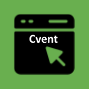 Icon of a browser window with a cursor over the word Cvent representing certification courses.